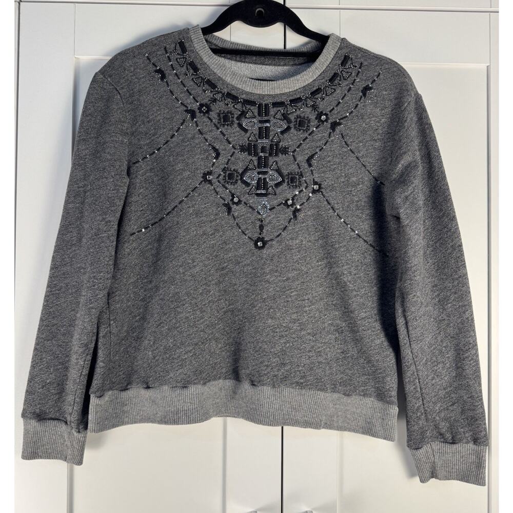 Abercrombie & Fitch Gray Embellished Sweatshirt Women's M Long Sleeve